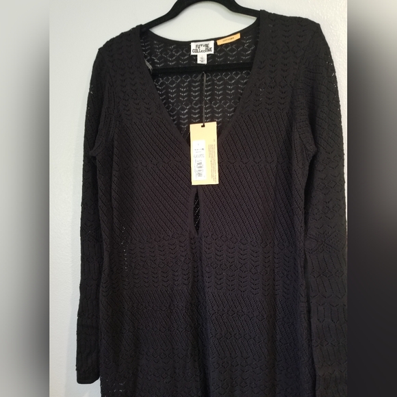 Women's Long Sleeve Open-Work Stitch Midi Dress - Future Collective Black L - Picture 9 of 11